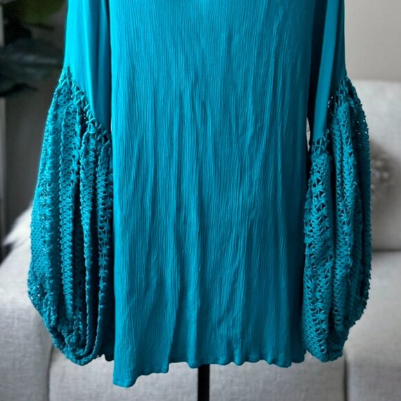 New Velzera Blue Lace Boho Hippie Oversized Relaxed Fit Tunic Shirt s m l 1x - Picture 5 of 5